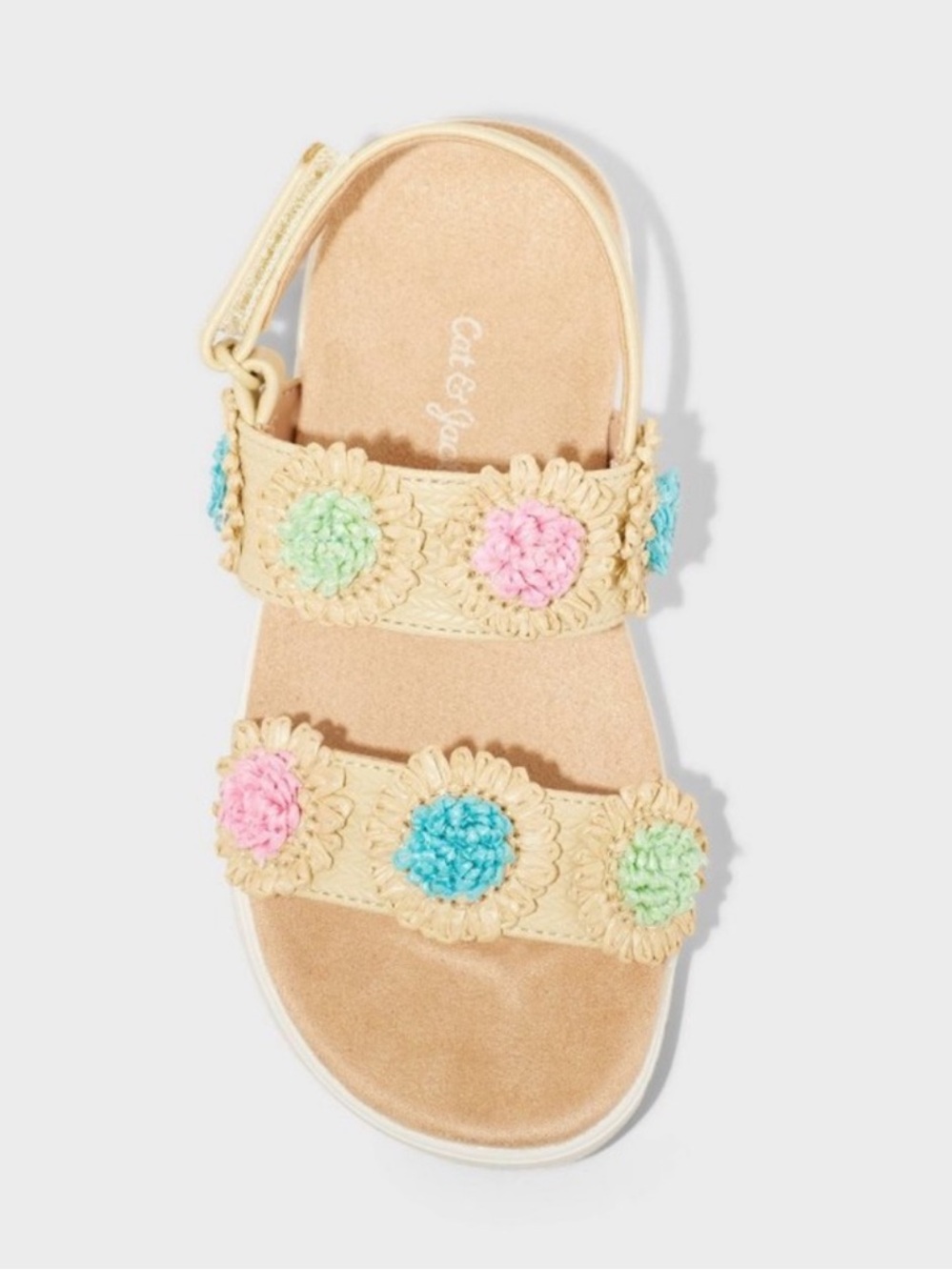 Cat & Jack Target Lana Raffia Floral Green Blue Pink Footbed Sandals Kids Girls